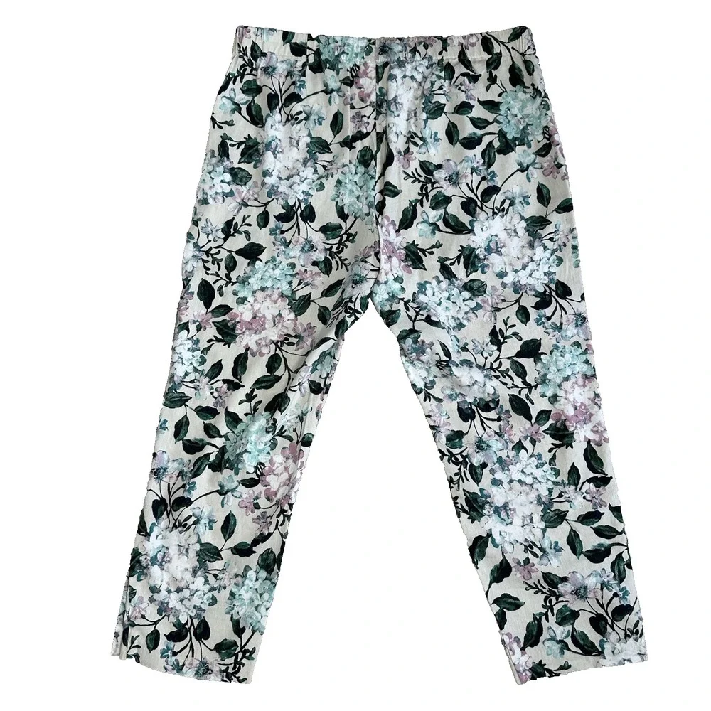 J‎ Jill Cropped Pants Floral Linen Blend Size Large